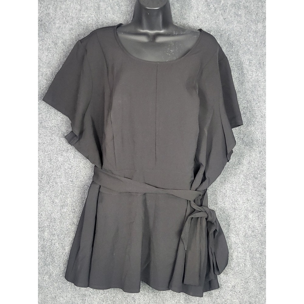 Lane Bryant Peplum Tunic Blouse Top‎ Flutter Sleeve Tie Waist Plus Size 28 Black